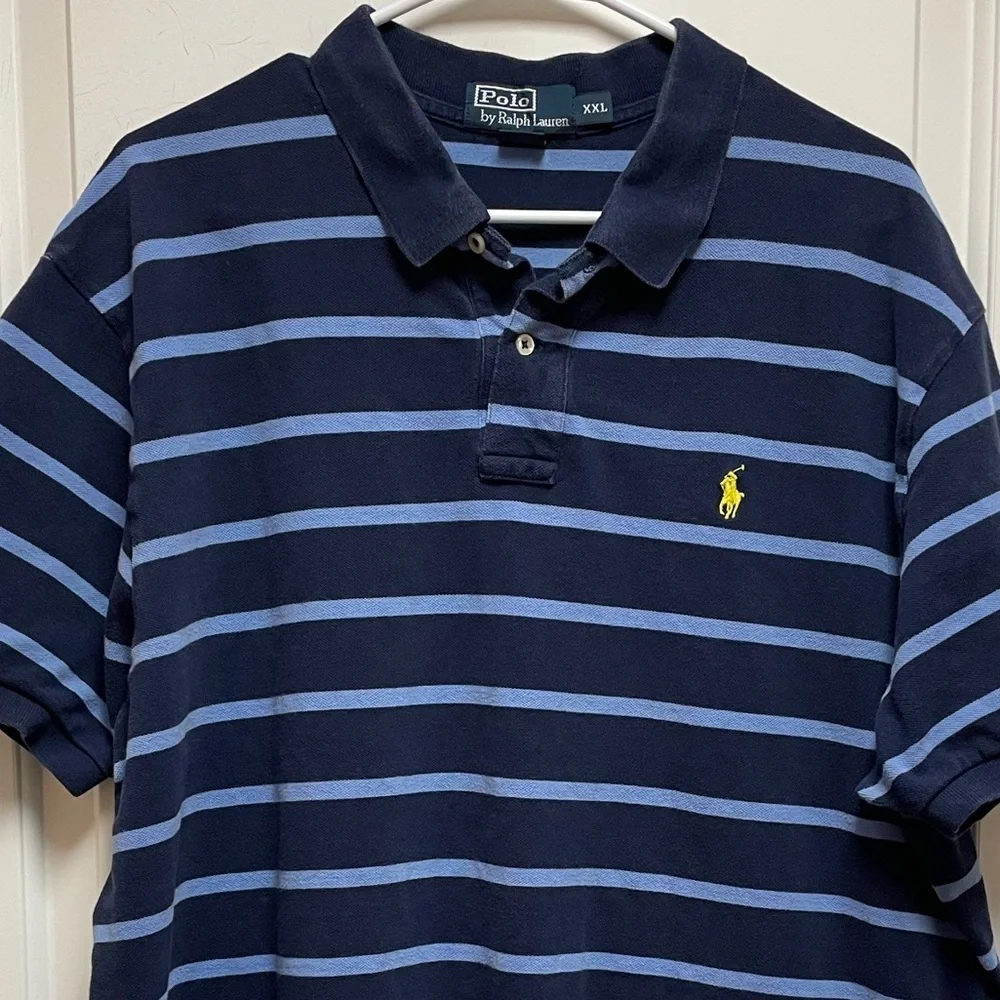 Ralph Lauren Polo Men's XXL Navy & Light Blue Stripes Classic Preppy Y2K 90s 80s